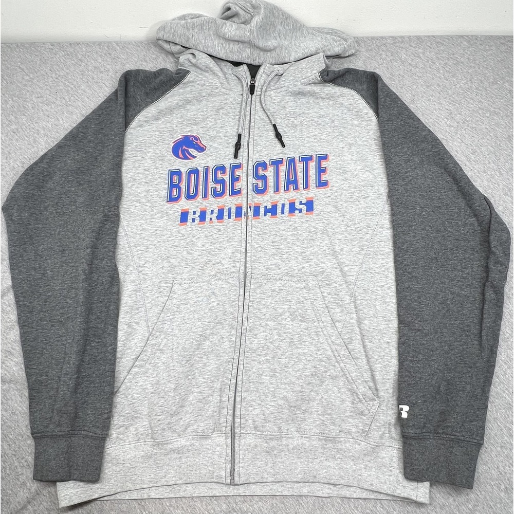 Boise State Broncos Hoodie Mens Large Gray NCAA Football Zip Russell Sweatshirt